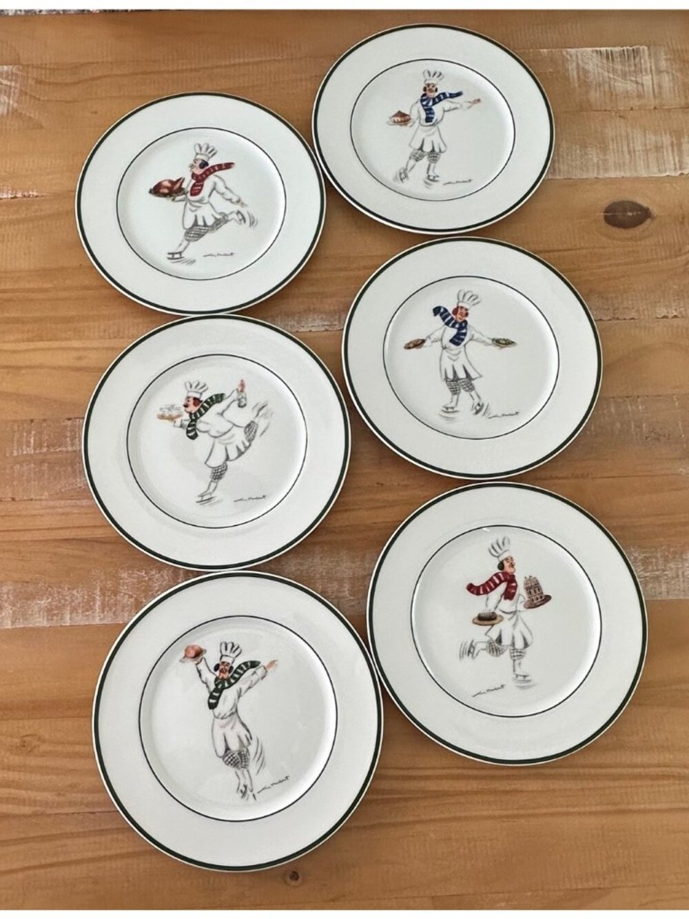 Set Of 6 Williams Sonoma Guy Buffet Skating Chefs Salad Plate 8.5”